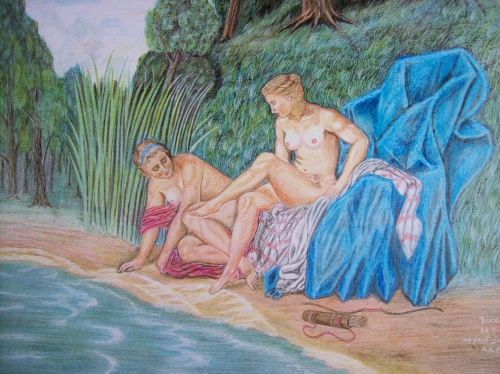 da Bucher "Diana al bagno" matite colorate su carta cm 35 x 50
