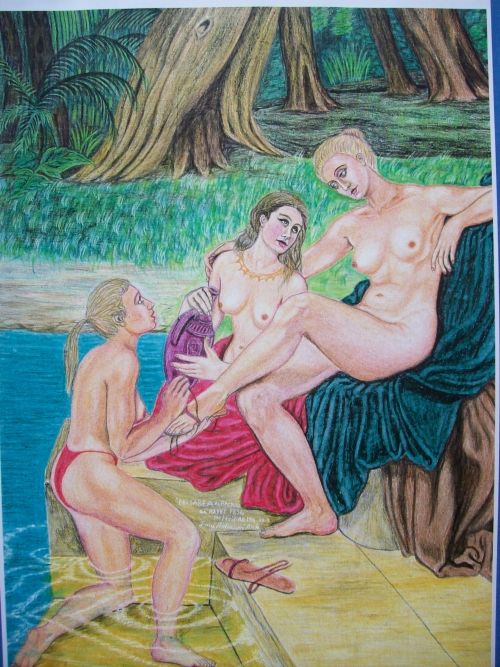 da Hayez "Betzabea al bagno" matite colorate su carta cm 35 x 50