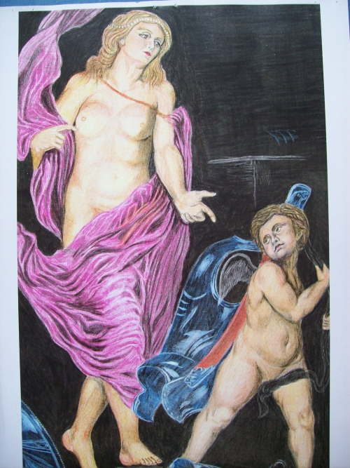 psiche e amore matite colorate su carta cm 35 x 50