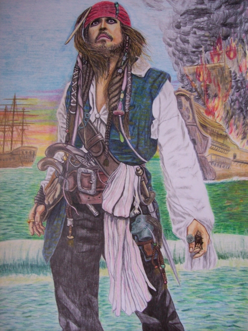 opera personale "Jack Sparrow" matite colorate su carta cm 35 x 50