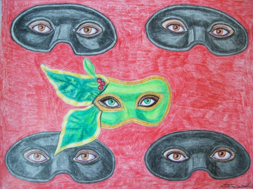 "maschere" matite colorate su carta cm 33 x 24
