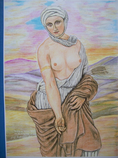 da Hayez "Ruth nel deserto" matite colorate su carta cm 35 x 50 