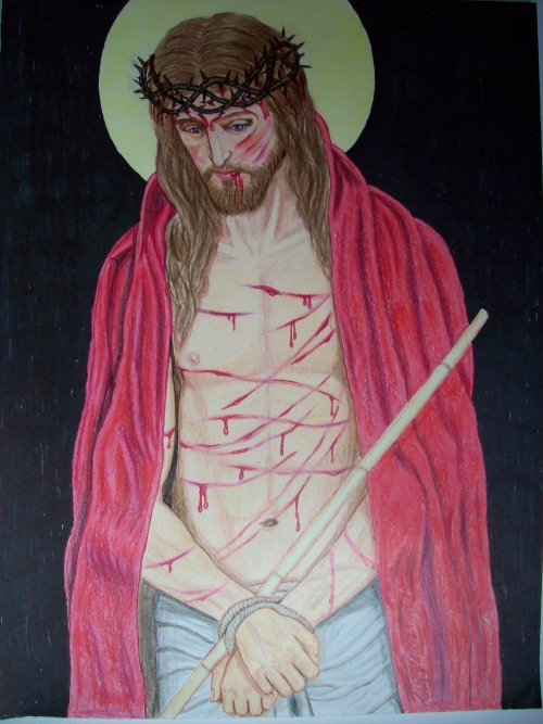 "l'incoronazione di spine" matite colorate su carta cm 33 x 24
