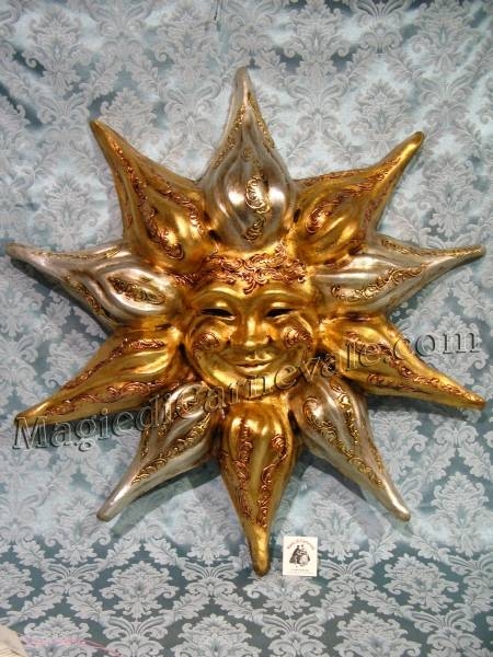 Maschera in cartapesta fatta a mano, decorata con foglia d'oro e argento - Magie di Carnevale, Venezia